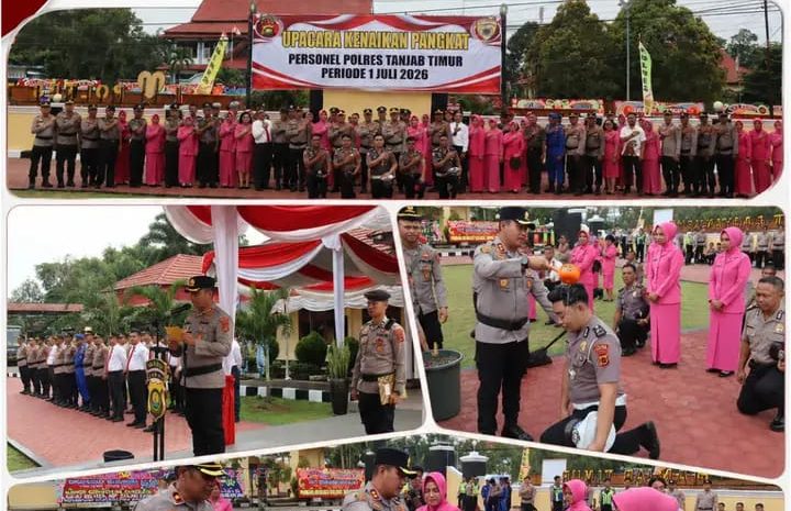  Kapolres Tanjab Timur AKBP Ade Candra, S.P., S.I.K, Pimpin Upacara Kenaikan Pangkat 28 Personel Polres Tanjabtim