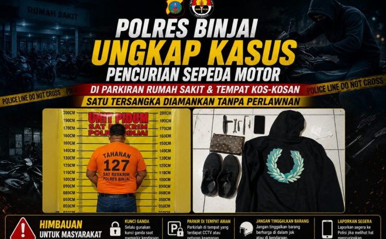  Polres Binjai Ungkap Kasus Pencurian Sepeda Motor di Parkiran Rumah Sakit dan Tempat Kos-Kosan