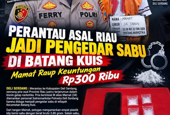  Perantau Asal Riau Jadi Pengedar Sabu di Batang Kuis, Mamat Raup Keuntungan Rp300 Ribu