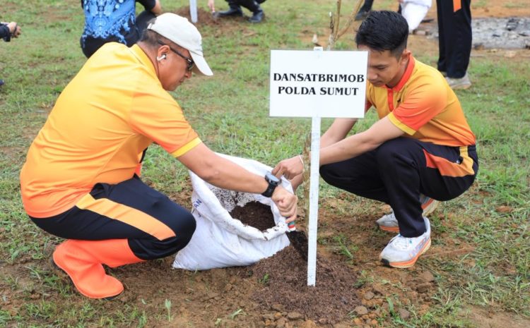  Dansat Brimob Polda Sumut Hadiri Penanaman Pohon, Wujudkan Sumatera Utara yang Lebih Hijau dan Lestari